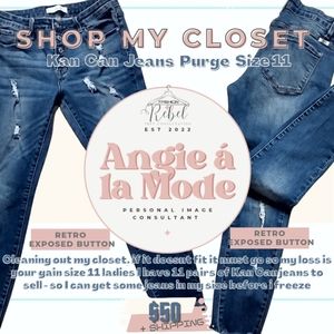 Kan Can Retro Exposed Button Jeans, Size 11, distressed, fringe hem, medium wash